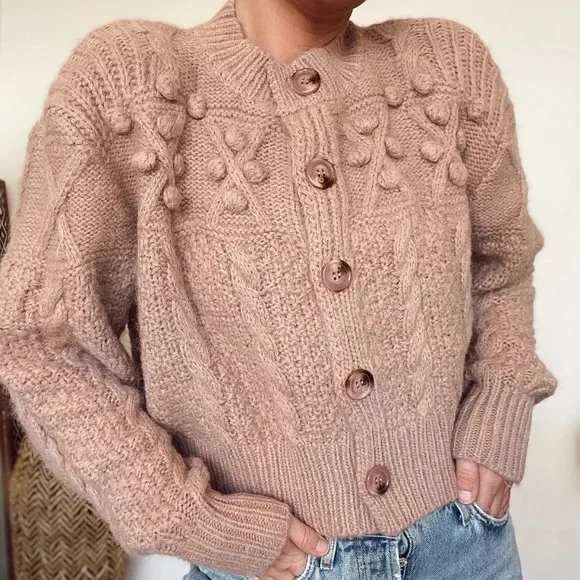 Pink Fuzzy Pom Pom Cardigan - New - Picture 2 of 7